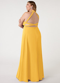 Azazie Clarice Bridesmaid Dresses Marigold A-Line Halter Chiffon Dress image12