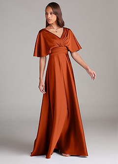 Azazie Pamela Bridesmaid Dresses Paprika A-Line Pleated Stretch Satin Dress image3