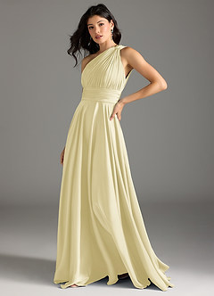 Azazie Charlize Bridesmaid Dresses Lemon Sorbet A-Line One Shoulder Stretch Satin Dress image4