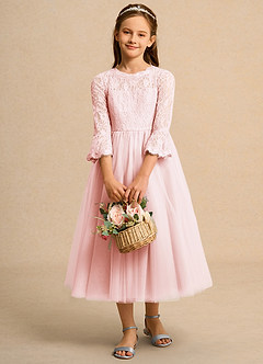 Azazie Lamb Girl Flower Girl Dresses Blushing Pink Ball-Gown Lace Dress image1