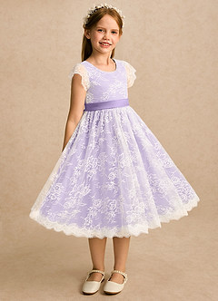 Azazie Maisie Blumenmädchenkleider A-Linie Spitze Kleid Elfenbein Flieder image1