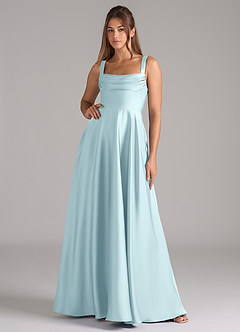 Azazie Shaude Robes de demoiselle d'honneur Robe Trapèze en Satin extensible Plissée Bleu Nuage image1