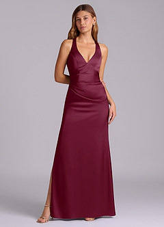Azazie Amelie Bridesmaid Dresses Mulberry A-Line Pleated Stretch Satin Dress image4