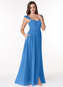 Azazie Metz Bridesmaid Dresses Blue Jay A-Line Sweetheart Ruched Chiffon Dress image3