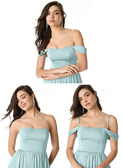 Azazie Morana Robes de demoiselle d'honneur Robe Trapèze Convertible en Satin extensible Épaule décolletée Verre De Mer image10