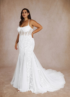 Azazie Bae Hochzeitskleider Meerjungfrau-Linie Pailletten Tüll Kleid Diamantweiß image11