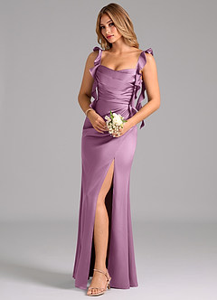 Azazie Jessamine Bridesmaid Dresses Wisteria A-Line Corset Stretch Satin Dress image1