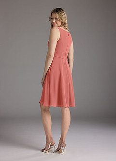 Azazie Shirley Mother of the Bride Dresses Salmon Pink A-Line Scoop Pleated Chiffon Dress image7