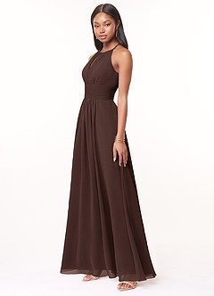 Azazie Bonnie Bridesmaid Dresses Ganache A-Line Keyhole Ruched Chiffon Dress image3
