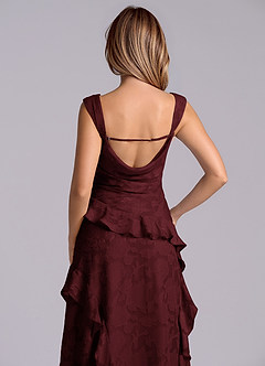 Azazie Sloane Vestidos de damas de honor Vestido Cabernet de Devorado Floral de Línea A con Escote corazón image7