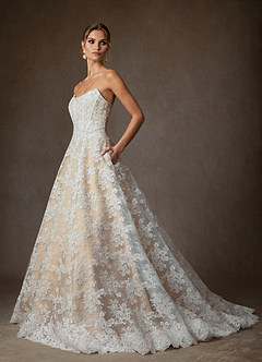 Azazie Layla Robes de mariée Robe Princesse en Dentelle Sans bretelles Diamant Blanc Champagne image5