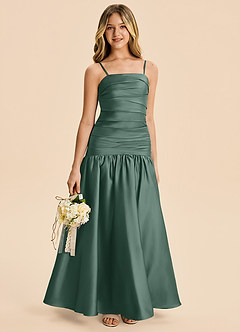 Azazie Romi Junior Eucalyptus A-Line Pleated Stretch Satin Dress image1