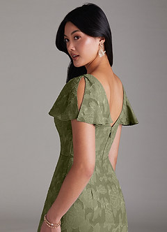 Azazie Soren Final Sale Pistachio A-Line Pleated Floral Burnout Dress image5