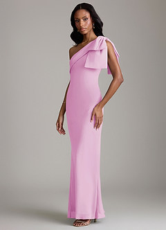 Azazie Yuanna Bridesmaid Dresses Candy Pink Mermaid One Shoulder Chiffon Dress image5