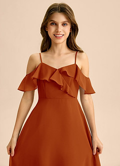 Azazie Kamilla Junior Abito A-Line in Chiffon a Spalla Scoperta Paprika image7