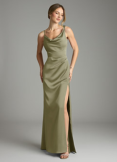 Azazie Samara Bridesmaid Dresses Pistachio Mermaid Pleated Stretch Satin Dress image1