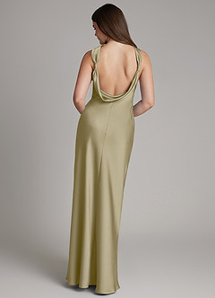 Azazie Dimitra Bridesmaid Dresses Moss Green A-Line Pleated Stretch Satin Dress image7