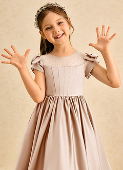 Azazie Toffee Abiti da Ragazza di Fiori Abito Stile Principessa in Raso Opaco Fiocco Rosa Inglese image6