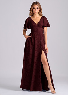 Azazie Kimber Jurken voor bruidsmeisjes Jurk van Bloemen Burn-out met A-Lijn met Zakken Cabernet image1