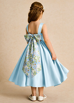 Azazie Doodlebug Flower Girl Dresses Sky Blue A-Line Bow Matte Satin Dress image3