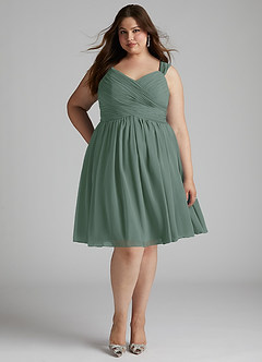 Azazie Angie Bridesmaid Dresses Eucalyptus A-Line Corset Chiffon Dress image11