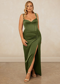 Christian Siriano Bridal for Azazie 1017 Bridesmaid Dresses Olive Sheath Sweetheart Neckline Stretch Satin Dress image9