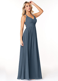 Azazie Ashia Schlussverkauf A-Linie Plissee Chiffon Kleid Neptunblau image4