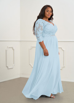 Azazie Hayek Mother of the Bride Dresses Sky Blue A-Line V-Neck Lace Chiffon Dress image8