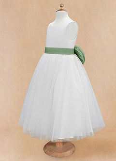 Azazie Kavi Flower Girl Dresses Ivory Matcha A-Line Bow Matte Satin Dress image9