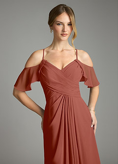Azazie Dakota Bridesmaid Dresses Auburn A-Line V-Neck Pleated Chiffon Dress image7