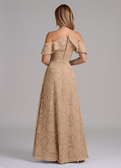Azazie Dakota Bridesmaid Dresses Champagne A-Line Off the Shoulder Floral Burnout Dress image2