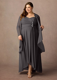 Azazie Anne Abiti per la Madre della Sposa Abito Tubino in Pizzo con Scollo a Cuore e Paillettes Grigio Acciaio image10