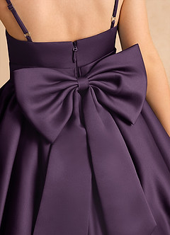 Azazie Davine Robe Demoiselle D'honneur Fillette Robe Trapèze en Mat Satiné Bretelle Spaghetti Prune image10