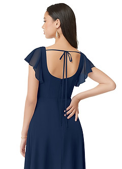 Azazie Bondi Brautjungfernkleider A-Linie Gestreift Chiffon Kleid Dunkelmarine image2