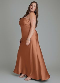 Azazie Saylor Vestidos de damas de honor Vestido Bronceador de Satén Elástico de Corte Sirena con Palabra de honor image13