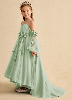 Azazie Karrie Flower Girl Dresses Dusty Sage A-Line with Sleeves Tulle Dress image3