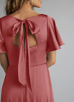 Azazie Kimber 신부 들러리 드레스 A라인 셔링 스트레치 새틴 바닥 길이 드레스 image5