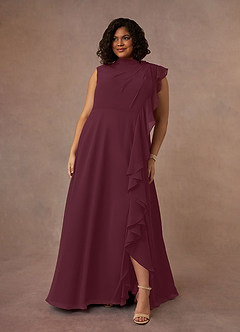 Azazie Narine Mother of the Bride Dresses Cabernet A-Line High Neckline Pleated Chiffon Dress image10