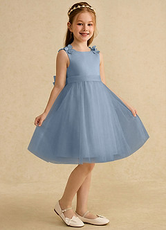Azazie Lona Abiti da Ragazza di Fiori Abito A-Line in Raso Opaco Fiocco Blu Polveroso Blu Polveroso image1