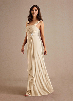 Azazie Clinton Mother of the Bride Dresses Champagne A-Line Pleated Mesh Dress image6