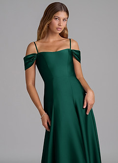 Azazie Seriana Bridesmaid Dresses Emerald A-Line Off the Shoulder Stretch Satin Convertible Dress image2