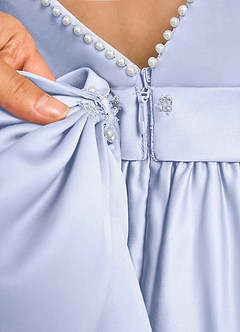 Azazie Dumpling Flower Girl Dresses Lavender A-Line Bow Matte Satin Dress image7