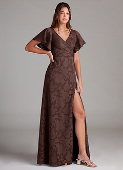 Azazie Ambrosia Bridesmaid Dresses Ganache A-Line Pleated Floral Burnout Dress image3