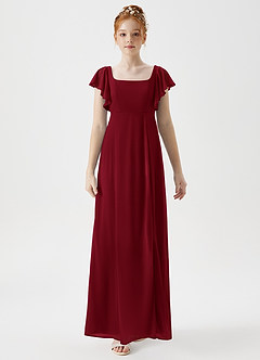 Azazie Bondi Junior Burgundy A-Line Side Slit Mesh Dress image4