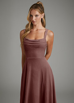 Azazie Shaude Bridesmaid Dresses Espresso A-Line Pleated Velvet Dress image6