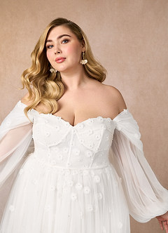 Azazie Airellie Wedding Dresses Diamond White A-Line Off the Shoulder Tulle Dress image13