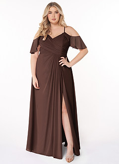 Azazie Dakota Bridesmaid Dresses Ganache A-Line V-Neck Pleated Chiffon Dress image6
