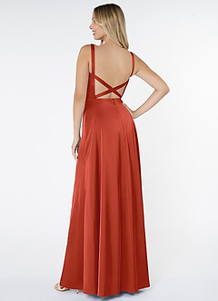 Azazie Nira Final Sale Agave A-Line Stretch Satin Dress image4