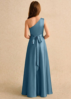 Azazie Puddles Girls Formal Robe Demoiselle D'honneur Fillette Robe Trapèze en Satin extensible Une épaule Bermude image2