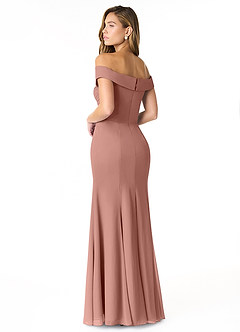 Azazie Lecia Vestidos de damas de honor Vestido de Rosa De Cedro de Gasa de Imperio Convertible con Plisado fuera del hombro image4
